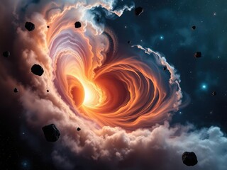 Wall Mural - swirling cosmic dust within a nebula and asteroid field around a cosmic vortex, star cluster, stella