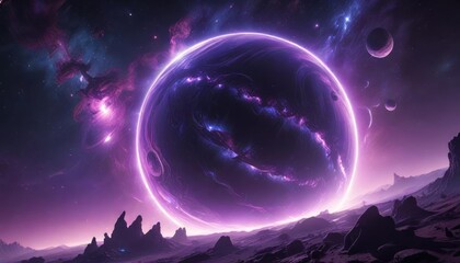 Wall Mural - swirling purple blue light emanating from a distant planet, purple, futuristic, glow