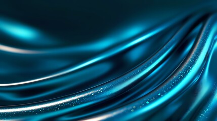 Poster - Luminous blue waves with glowing particles flow across dark background creating dynamic motion effect, abstract luxury design element for modern backgrounds.