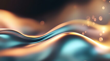 Poster - Flowing abstract waves in turquoise and copper colors with glowing particles and bokeh effect on dark background create dynamic motion and energy design.