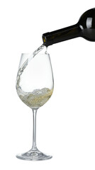 Wall Mural - Pouring wine into glass on white background