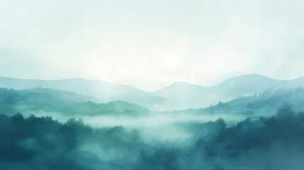 Wall Mural - Misty mountain landscape at sunrise.