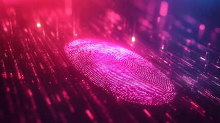 Poster - Glowing pink fingerprint on a digital background.