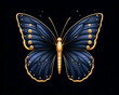 © Lailatul - Blue butterfly with golden accents on a black backdrop for nature or beauty use. Generative AI