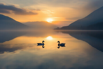 Wall Mural - sunset on the lake