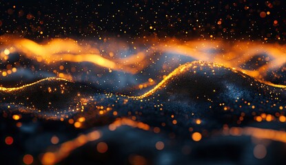 Wall Mural - glowing particles flow across dark landscape, abstract background, digital art