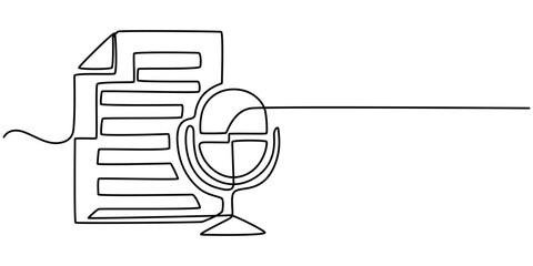 Wall Mural - document music icon continuous one line drawing, A single line drawing of a file with note symbol. Continuous line musical note icon. One line icon mp3. Vector illustration, A single line drawing pro.