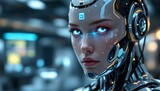 AI-Powered Woman Robot in Futuristic Setting