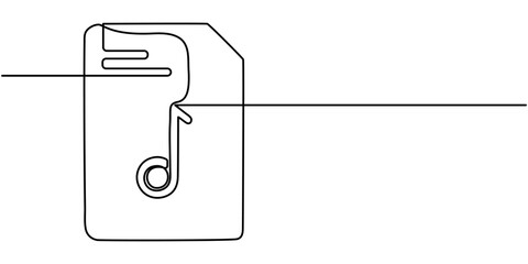 Poster - document music icon continuous one line drawing, A single line drawing of a file with note symbol. Continuous line musical note icon. One line icon mp3. Vector illustration, A single line drawing pro.