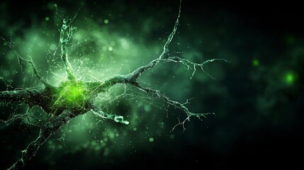 Poster - Abstract art of neural networks close-up on jadegreen points in a dark digital environment