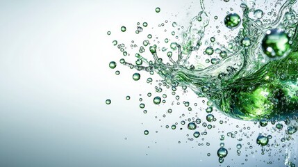 Poster - Emerald droplets cascading gracefully nature's splash liquid art bright studio close-up fluid motion