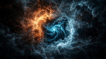 Poster - Artistic cosmic spiral of fire and ice - dynamic abstract universe and the concept of existence