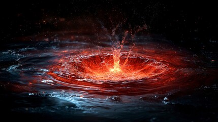 Aufkleber - Vibrant ripples of red-orange emerge from dark water fantasy scene abstract art eye-level view surreal concept