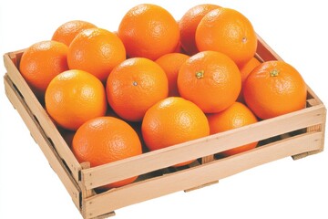 Wall Mural - Fresh juicy oranges in a rustic wooden crate create a warm farm-fresh feel suitable for any culinary setting or decor