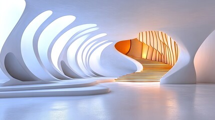 Poster - A futuristic white backdrop with elegant curving wave designs, ideal for business and branding.