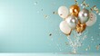 © AltisArt - Balony okolicznościowe ze złotym konfetti na jasnoniebieskim tle na imprezę świąteczną