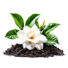 Sticker - Stunning Close-up of a Gardenia Flower Blooming in Rich Soil