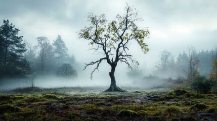 Poster - Echoes of grief unfolding in a foggy landscape nature emotional photography mysterious atmosphere captivating view
