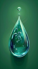 Poster - Stunning water droplet with bubbles suspended in green background
