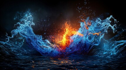 Fototapete - Dynamic flames and waves abstract environment digital art surreal concept high-contrast view