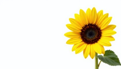 Wall Mural - Single sunflower, vibrant yellow petals against pure white background, detail, summer, freshness