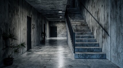 Aufkleber - Exploring grief and reflection in an abandoned stairway urban environment abstract imagery moody atmosphere