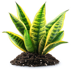 Wall Mural - Stunning Snake Plant: Vibrant Green and Gold Foliage in Potted Soil