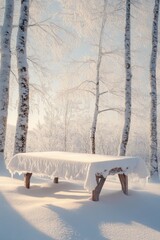 Wall Mural - snowy forest bench