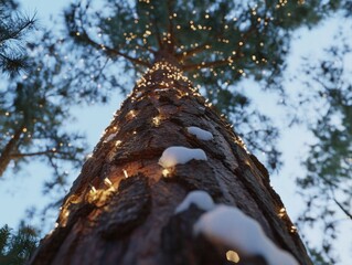Wall Mural - tall tree snowy forest