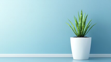 Poster - Snake plant in white pot, light blue wall, minimalist interior, home decor