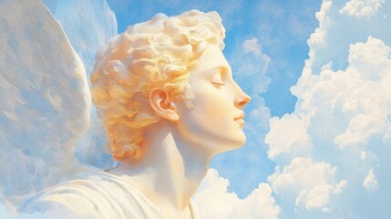 Poster - Celestial angelic portrait dreamy skies digital art ethereal environment side view spirituality concept