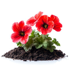 Sticker - Vibrant Red Petunias in Full Bloom: A Close-Up View of a Beautiful Spring Flower