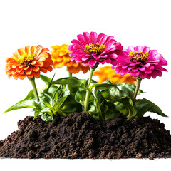 Sticker - Vibrant Zinnia Flowers in Full Bloom: A Close-Up View of Colorful Petals and Lush Greenery