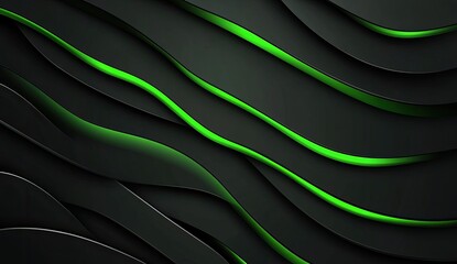 Wall Mural - abstract green lines, dark waves, digital background, tech design