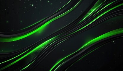 Wall Mural - abstract green glowing waves dark background, digital art, website banner