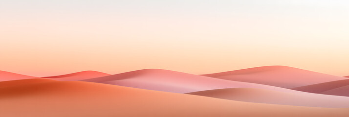 Poster - Abstract Sand Dunes: Minimalist design showing rolling sand dunes with subtle gradients in shades of orange, pink, and white, creating a serene, dreamlike landscape.