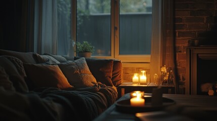 Wall Mural - Cozy Living Room with Furniture and Candles