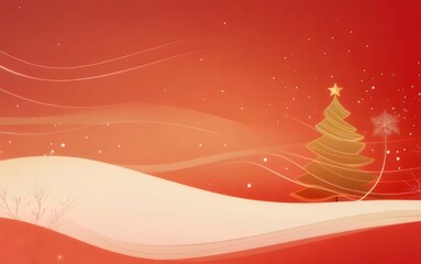 abstract red christmas tree winter scene.