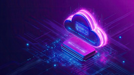 Poster - Cloud security concept with a glowing shield and server infrastructure, ensuring data encryption.