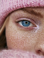 Wall Mural - Person's eye with pink hat