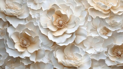 Wall Mural - Cream paper flowers closeup filling a frame, possibly used for wedding or floral design background