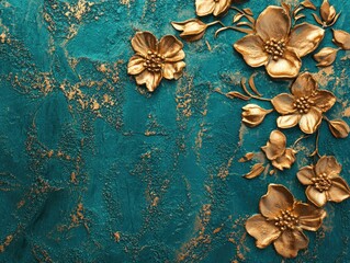 Canvas Print - Gold flowers on blue background