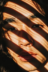 Poster - Captivating Portrait: A Close-up Exploration of Emotion and Light through Shadows Creating a Mysterious Atmosphere
