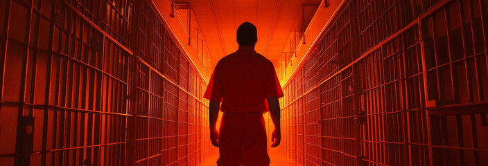 Wall Mural - dangerous prisoners, orange uniform, asylum, cinematic, dramatic lighting