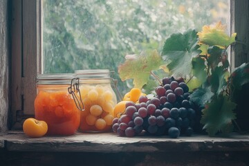 Wall Mural - Fresh fruit on windowsill