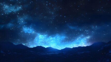 Wall Mural - Starry night sky over dark mountains.