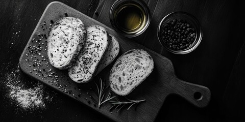 Wall Mural - Wooden Cutting Board with Bread Slices