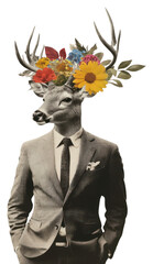 Wall Mural - PNG Paper collage of businessman deer flowers antlers animal.