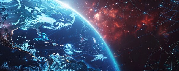 Wall Mural - A planet with a red and blue sky