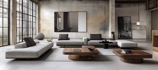 Poster - A contemporary living room with modular furniture, artistic accents, and a clean design